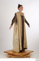  Photos Woman in Historical Dress 28 16th century Historical clothing a poses beige dress with fur coat whole body 0008.jpg